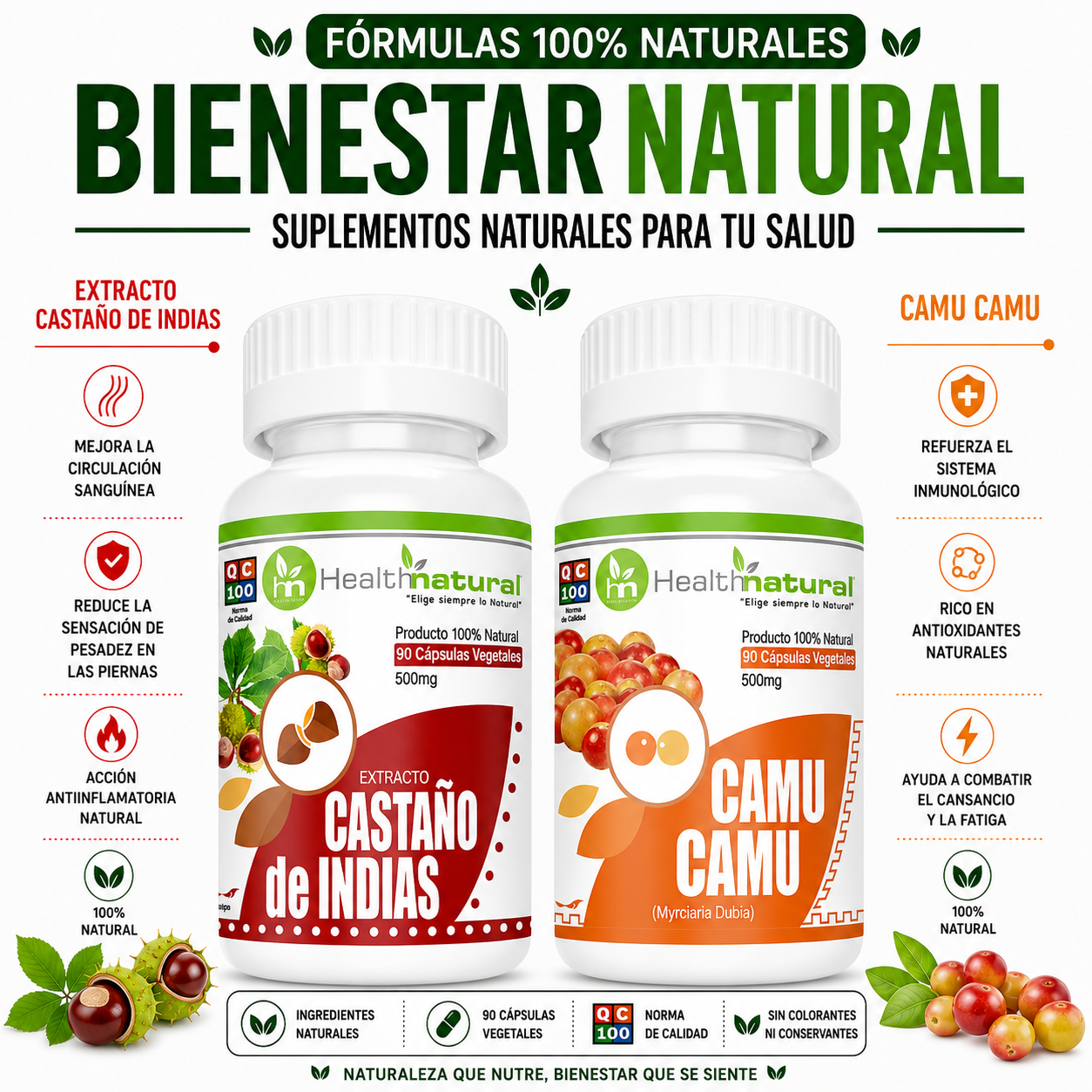 CASTAÑO DE INDIAS HEALTHNATURAL 500MG + CAMU CAMU HEALTHNATURAL 500MG - 1