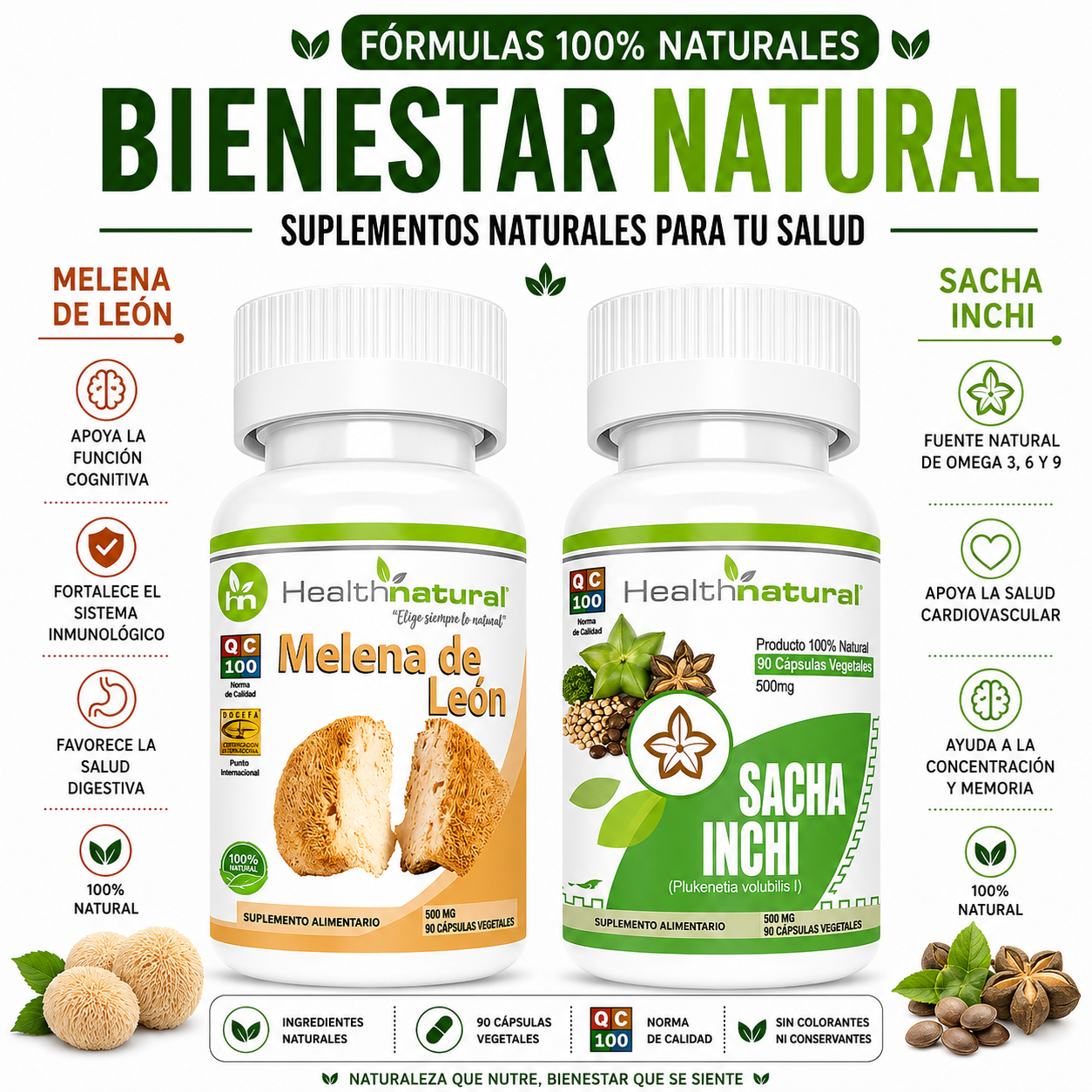 MELENA DE LEÓN HEALTHNATURAL 500MG + SACHA INCHI HEALTHNATURAL 500MG - 1