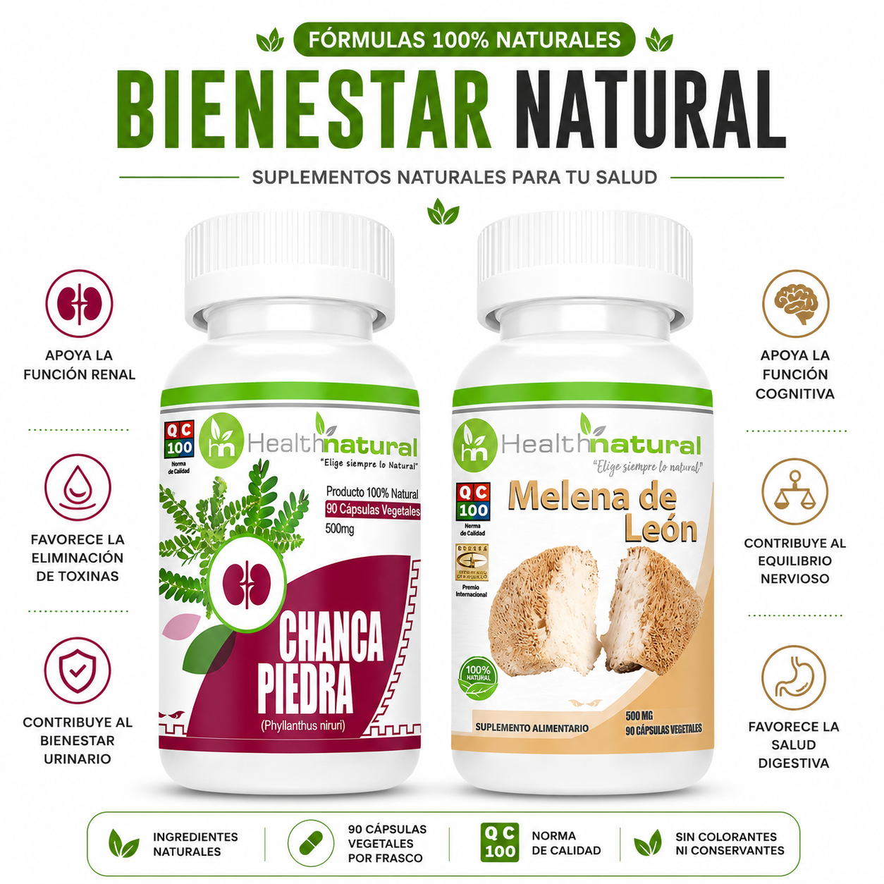 CHANCA PIEDRA HEALTHNATURAL 500MG + MELENA DE LEÓN HEALTHNATURAL 500MG - 1