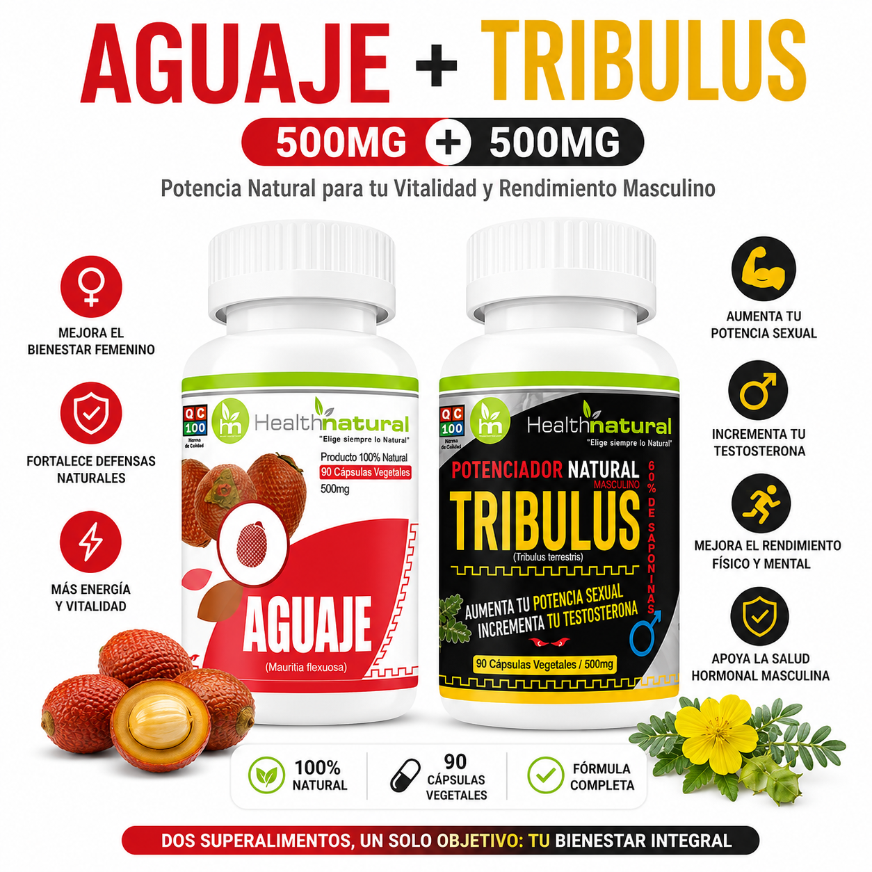 AGUAJE HEALTHNATURAL 500MG + TRIBULUS TERRESTRE HEALTHNATURAL 500MG - 1
