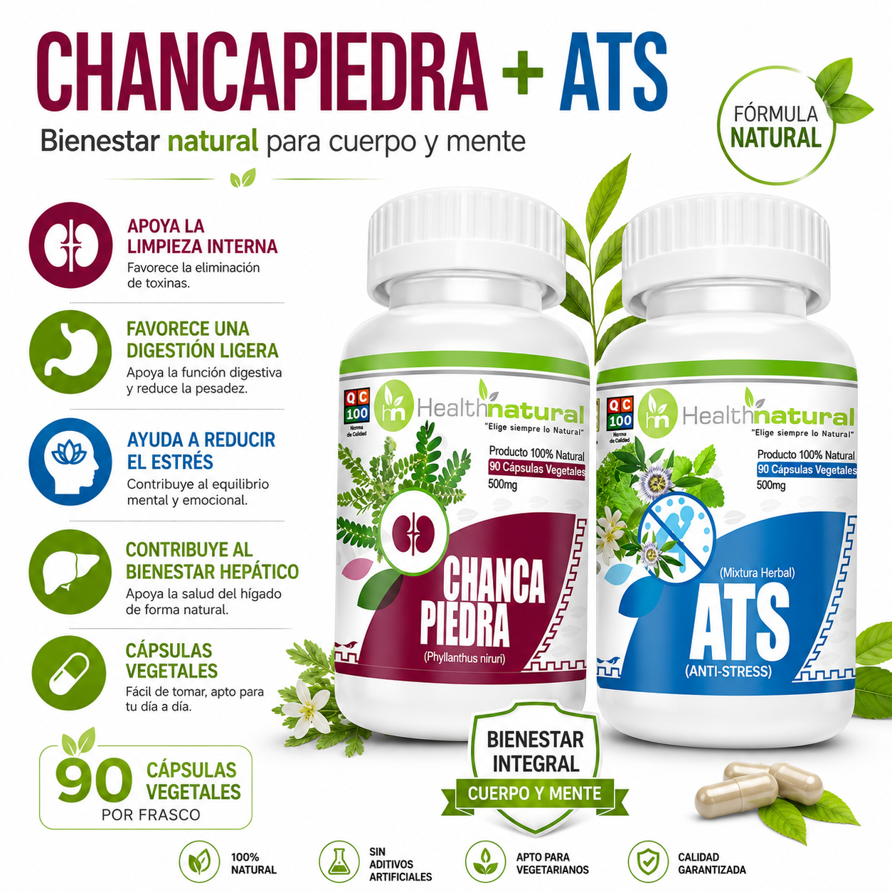 CHANCA PIEDRA HEALTHNATURAL 500MG + ATS (ANTI-STRES) HEALTHNATURAL 500MG - 1