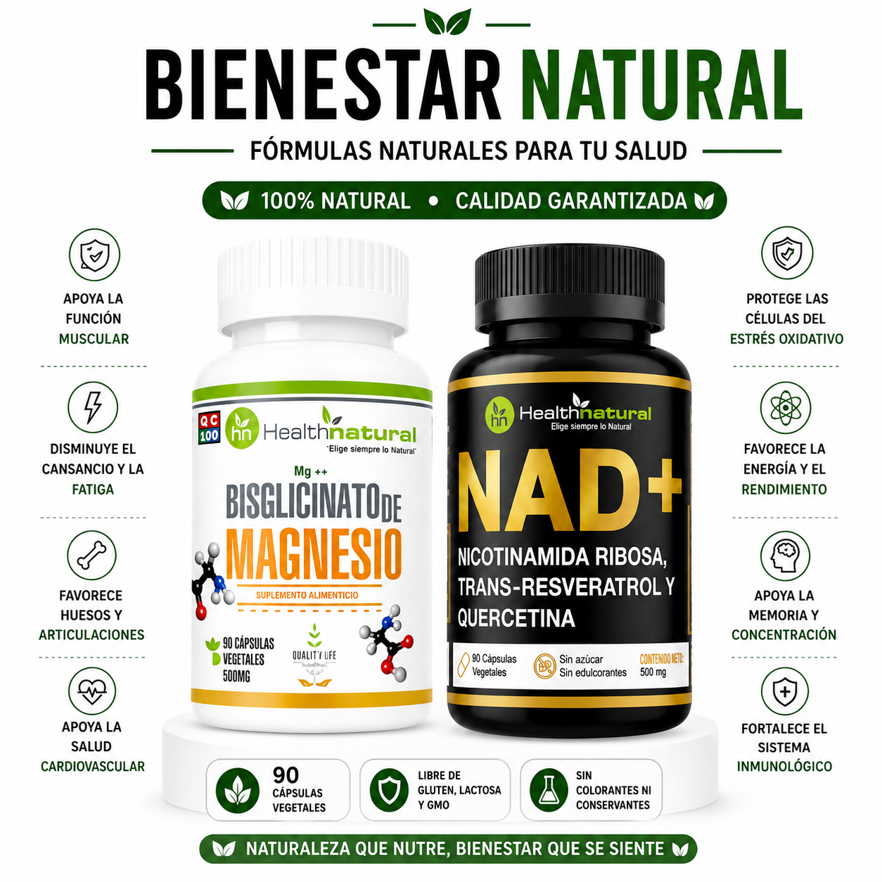 BISGLICINATO DE MAGNESIO HEALTHNATURAL + NAD+ HEALTHNATURAL - 1