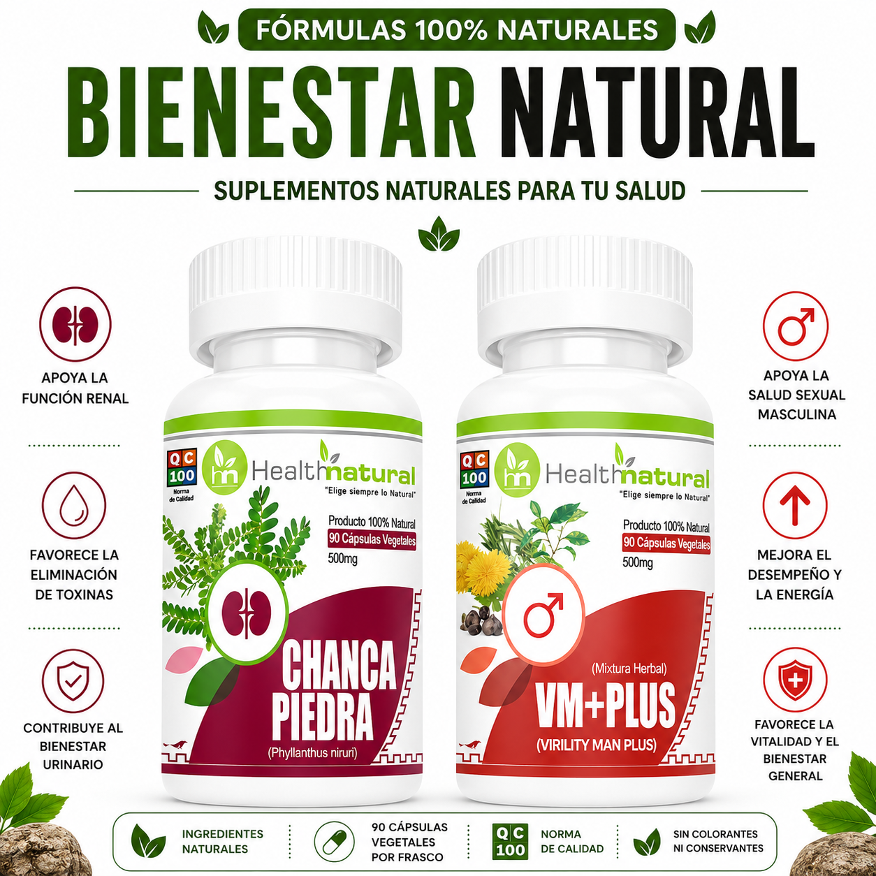 CHANCA PIEDRA HEALTHNATURAL 500MG + VM+(VIRILITY MAN PLUS) 500MG - 1