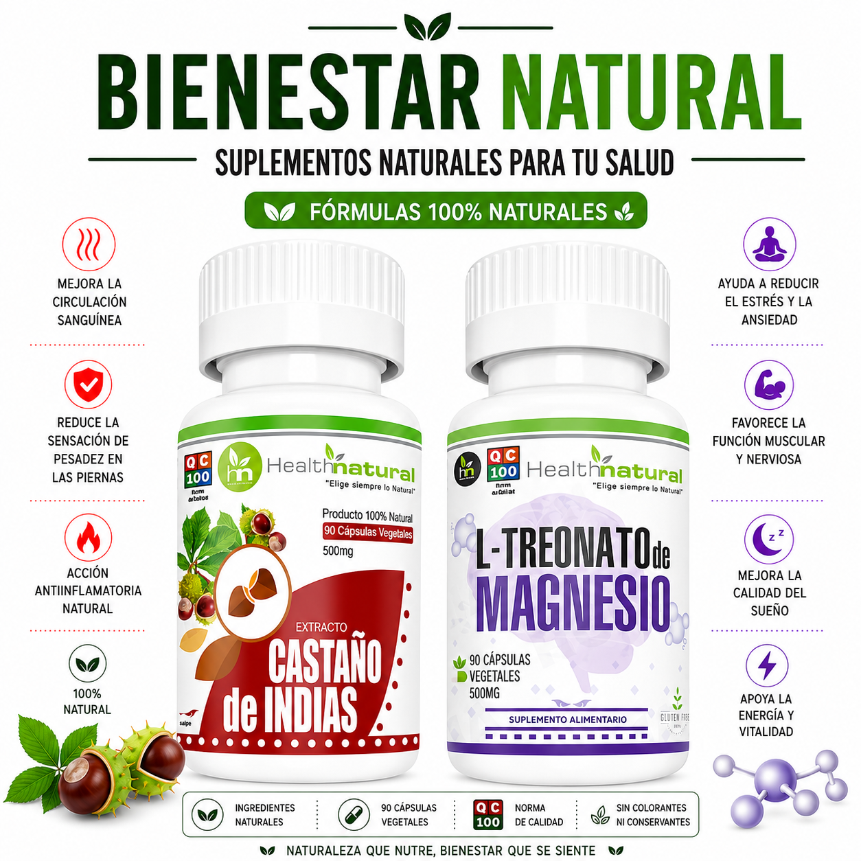 CASTAÑO INDIAS HEALTHNATURAL + L-TREONATO DE MAGNESIO HEALTHNATURAL - 1