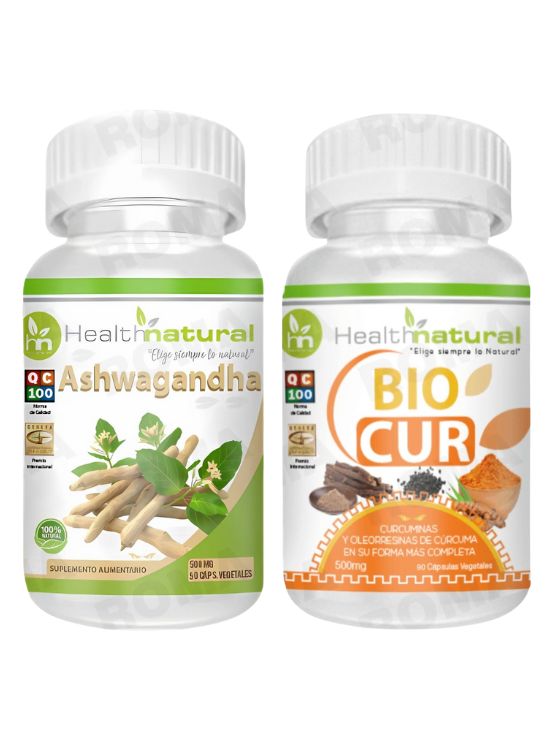 ASHWAGANDHA HEALTHNATURAL 500MG + BIOCUR HEALTHNATURAL 500MG - 1