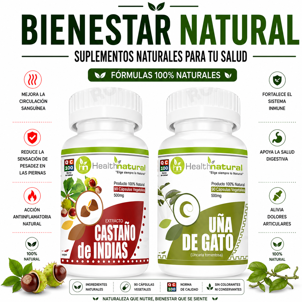 CASTAÑO DE INDIAS HEALTHNATURAL  + UÑA DE GATO HEALTHNATURAL 500MG - 1