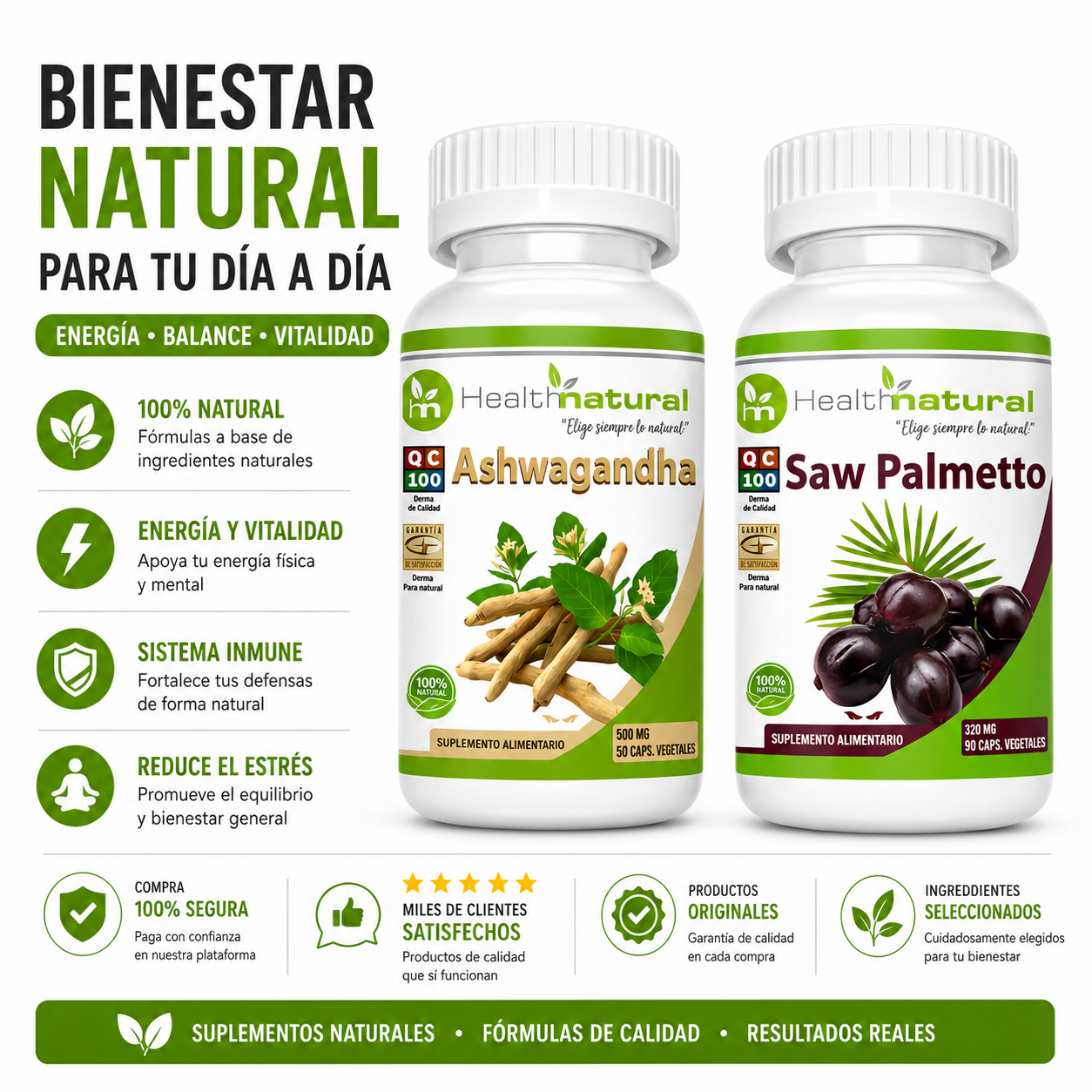 ASHWAGANDHA HEALTHNATURAL 500MG + SAW PALMETTO HEALTHNATURAL 500MG - 1