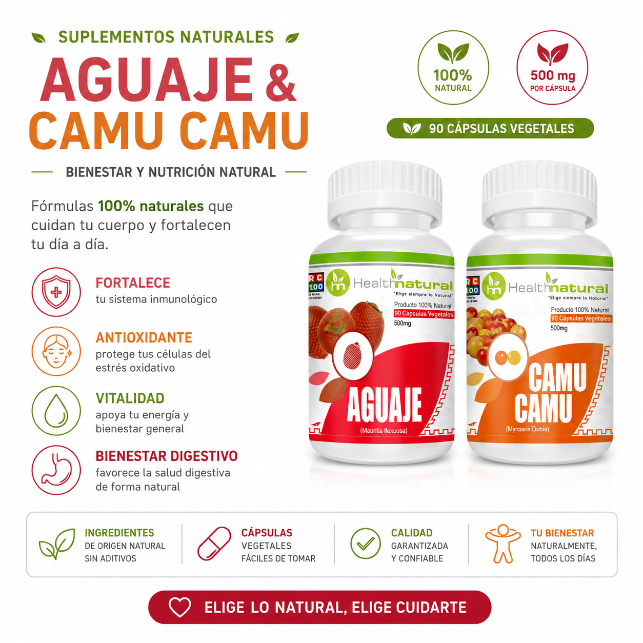 AGUAJE HEALTHNATURAL 500MG + CAMU CAMU HEALTHNATURAL 500MG - 1