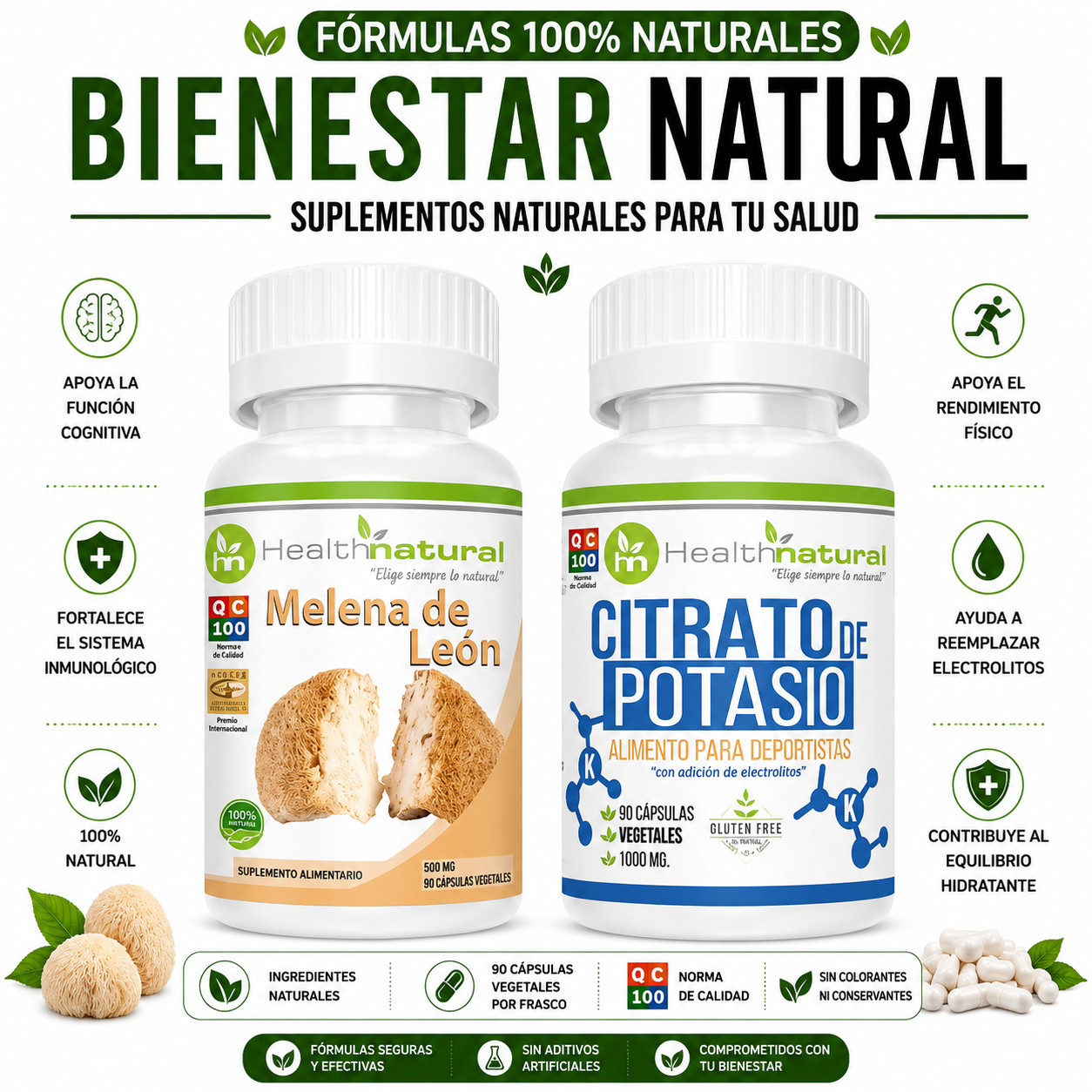 MELENA DE LEÓN HEALTHNATURAL + CITRATO DE POTASIO HEALTHNATURAL 1000MG - 1