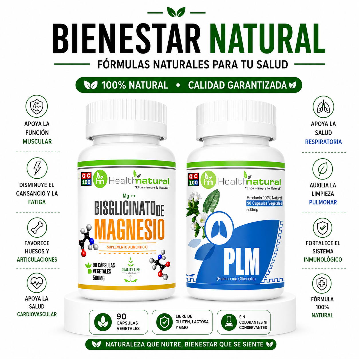 BISGLICINATO DE MAGNESIO HEALTHNATURAL + PLM(PULMONARIA) HEALTHNATURAL - 1