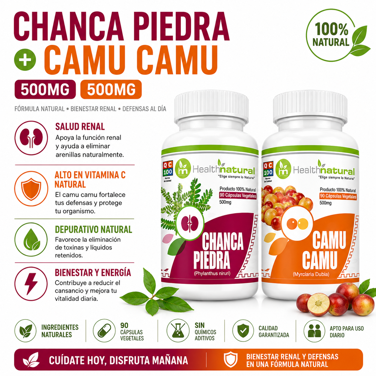 CHANCA PIEDRA HEALTHNATURAL 500MG + CAMU CAMU HEALTHNATURAL 500MG - 1