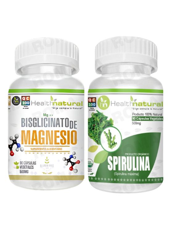 BISGLICINATO DE MAGNESIO HEALTHNATURAL + SPIRULINA HEALTHNATURAL - 1