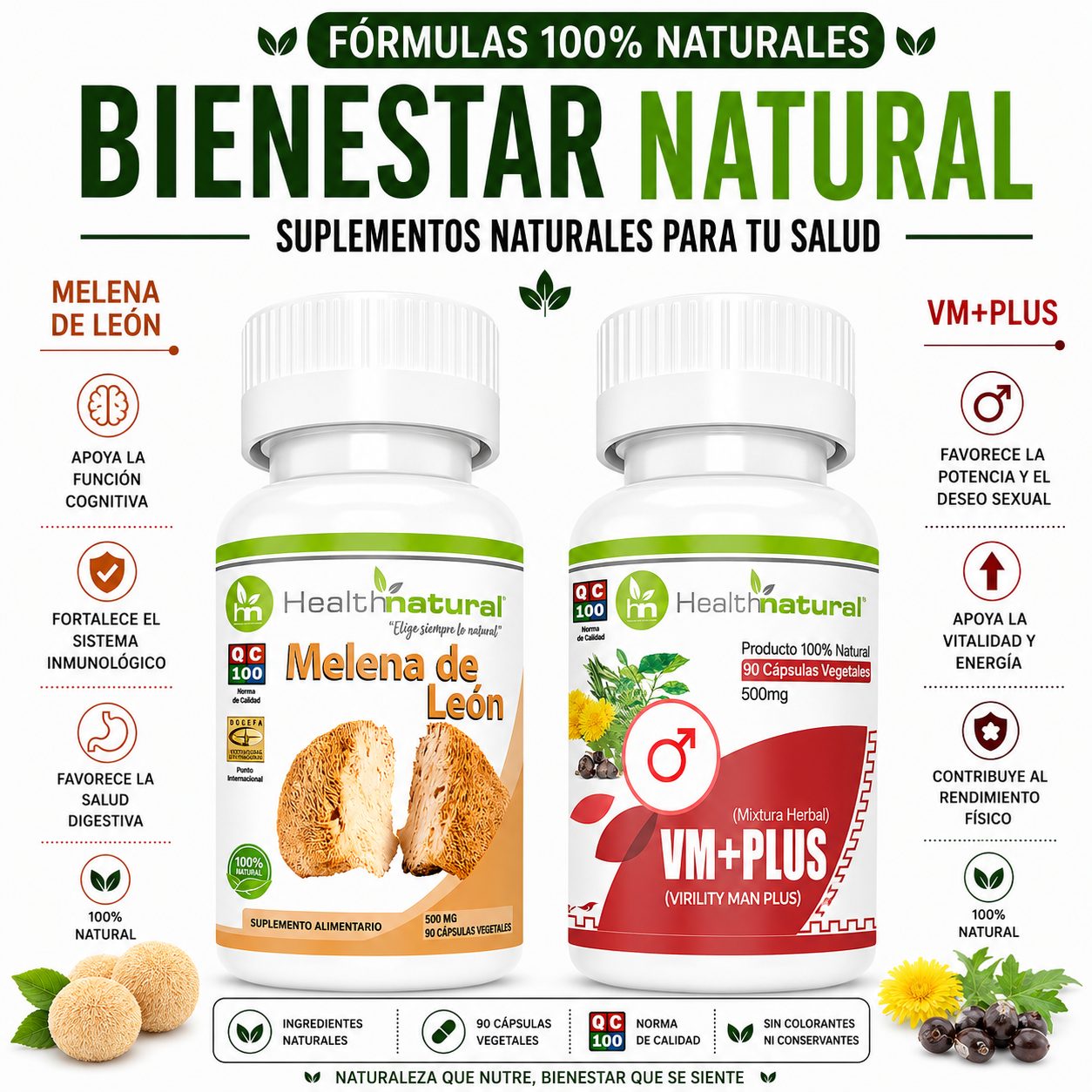 MELENA DE LEÓN HEALTHNATURAL 500MG + VM+(VIRILITY MAN PLUS) 500MG - 1