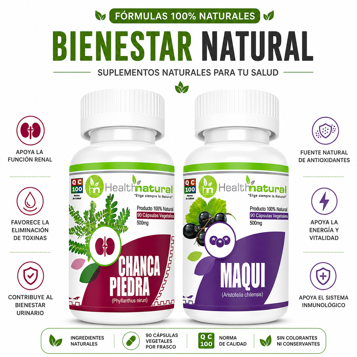 CHANCA PIEDRA HEALTHNATURAL 500MG + MAQUI HEALTHNATURAL 500MG - 1