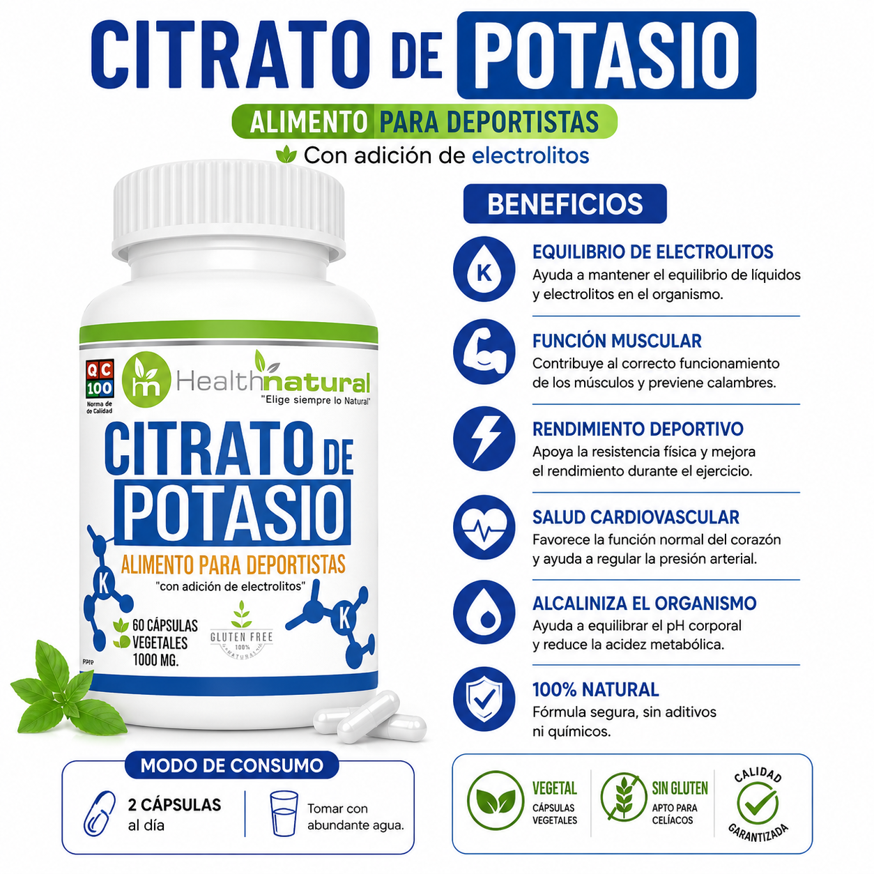 ASHWAGANDHA HEALTHNATURAL + CITRATO DE POTASIO HEALTHNATURAL 1000MG - 3