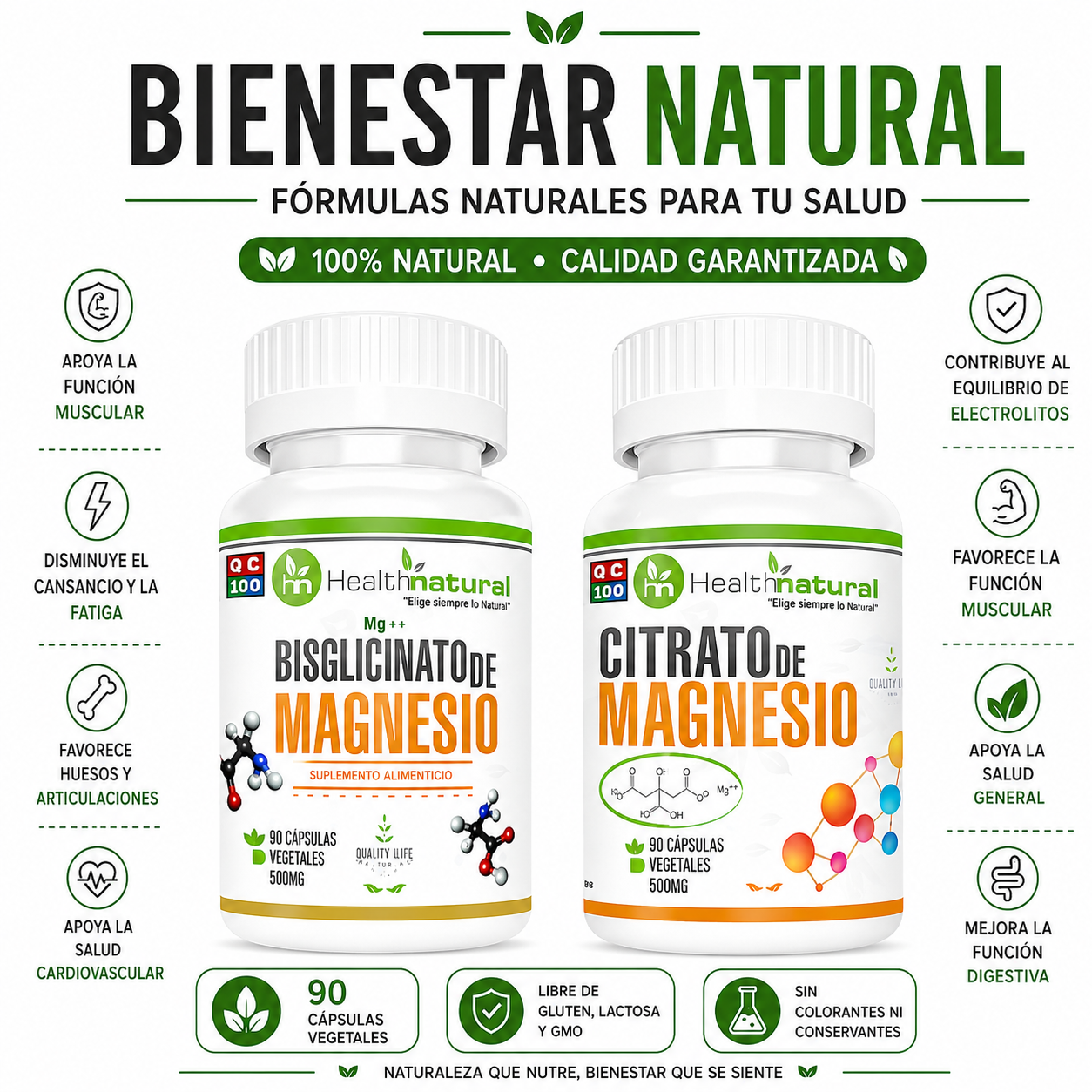 BISGLICINATO MAGNESIO HEALTHNATURAL + CITRATO MAGNESIO HEALTHNATURAL - 1