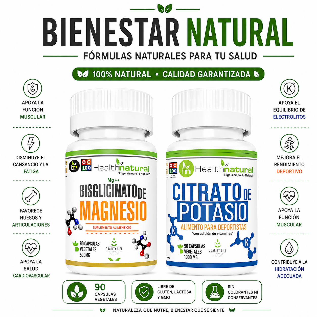 BISGLICINATO MAGNESIO HEALTHNATURAL + CITRATO POTASIO HEALTHNATURAL - 1