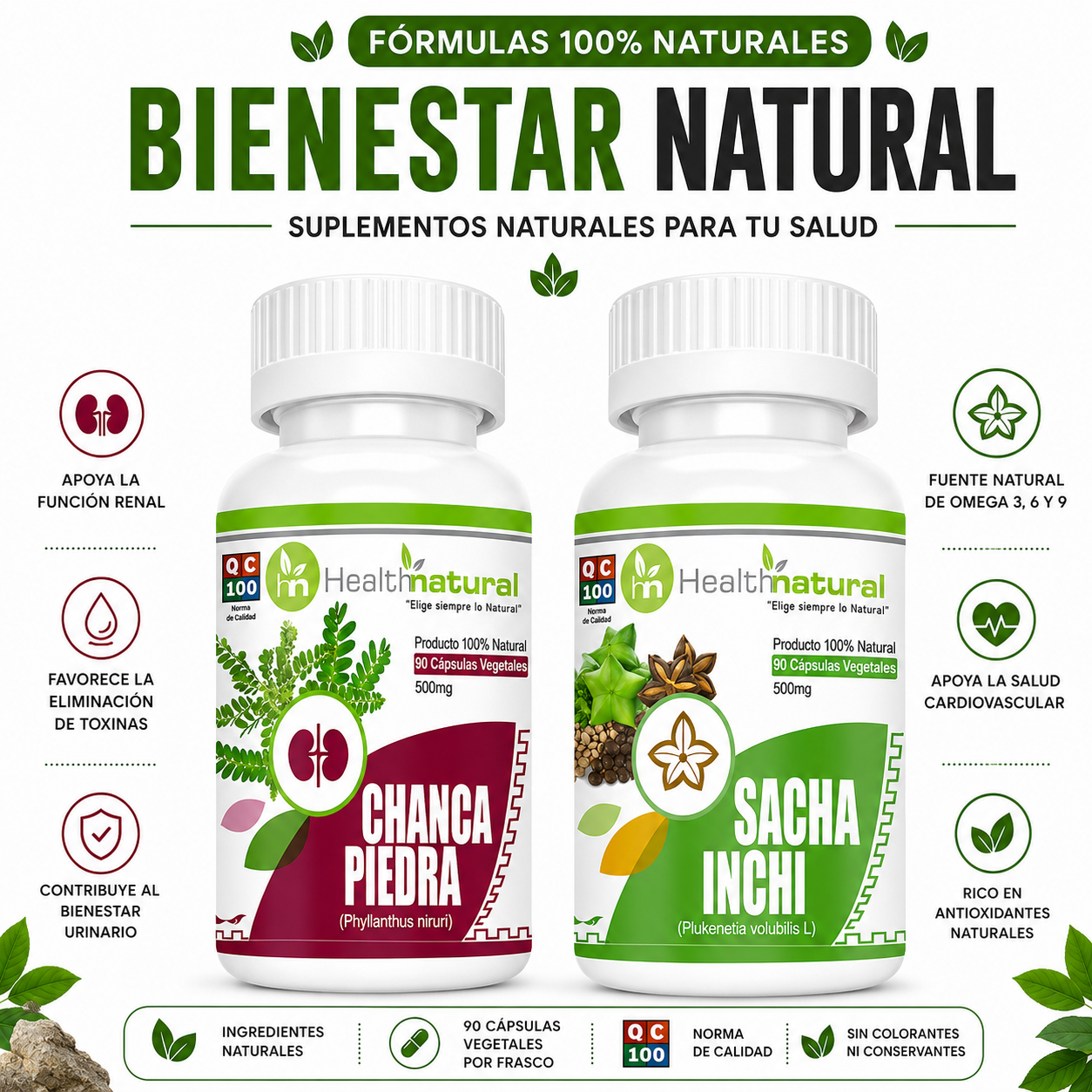 CHANCA PIEDRA HEALTHNATURAL 500MG + SACHA INCHI HEALTHNATURAL 500MG - 1