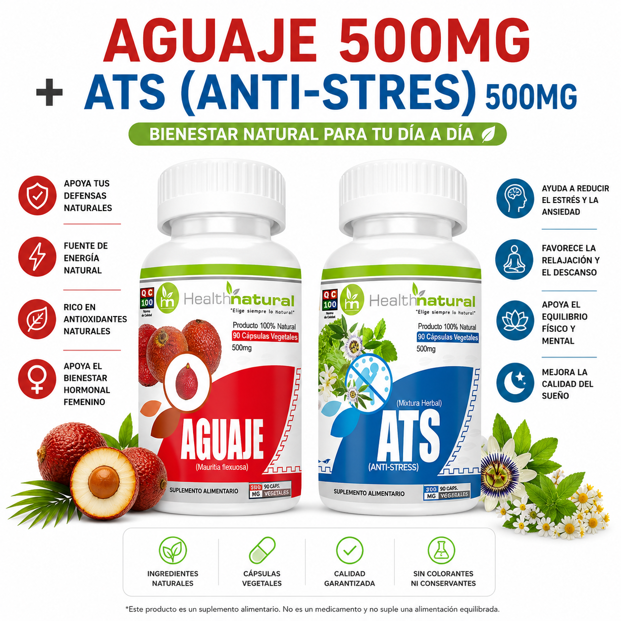AGUAJE HEALTHNATURAL 500MG + ATS(ANTI-STRES) HEALTHNATURAL 500MG - 1