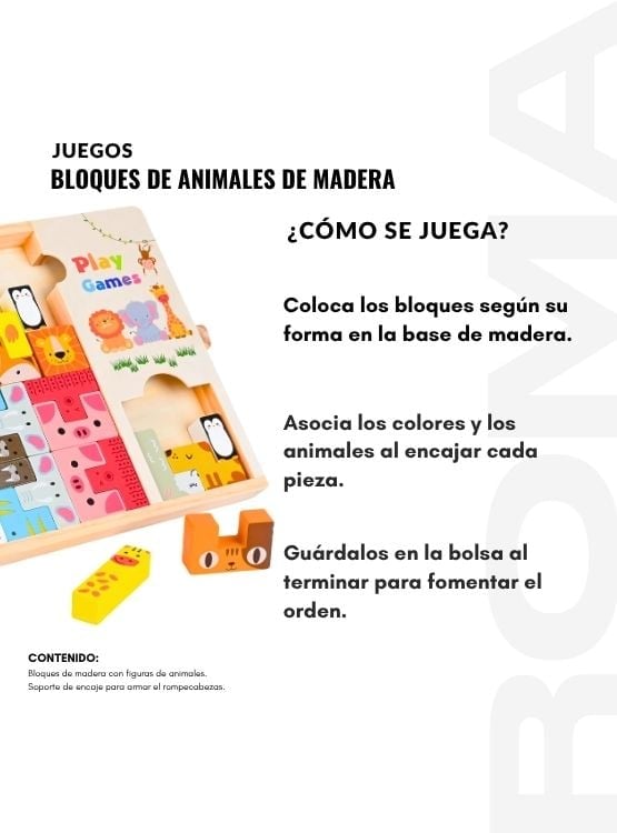 BLOQUES DE ANIMALES ENCAJABLES MADERA - JUEGO DIDÁTICO - 3