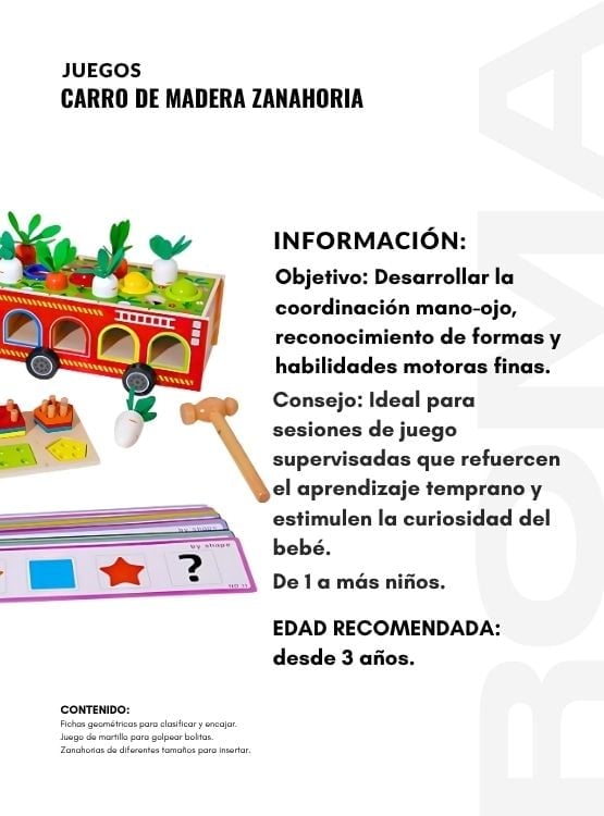 CARRO MULTIFUNCIONAL DE MADERA ZANAHORIA - JUEGO DIDÁTICO - 2