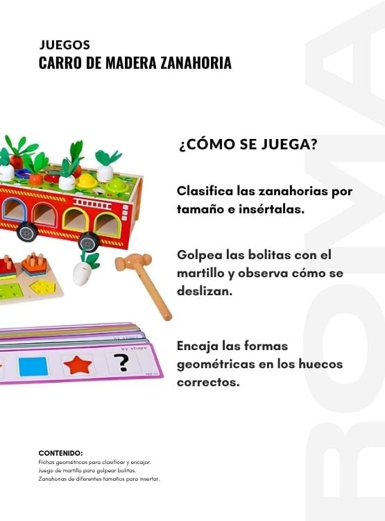 CARRO MULTIFUNCIONAL DE MADERA ZANAHORIA - JUEGO DIDÁTICO - 3