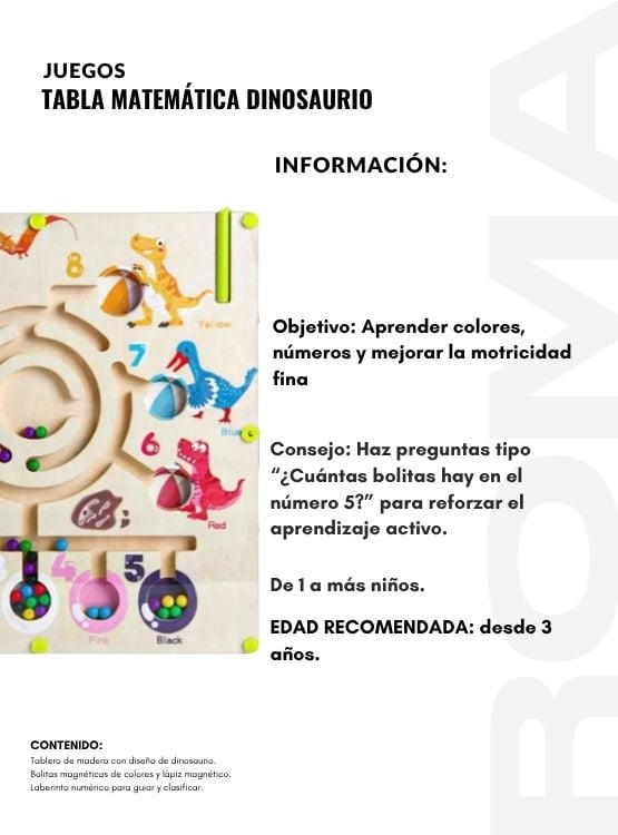 TABLA MATEMÁTICA DINOSAURIO - JUEGO EDUCATIVO - 2