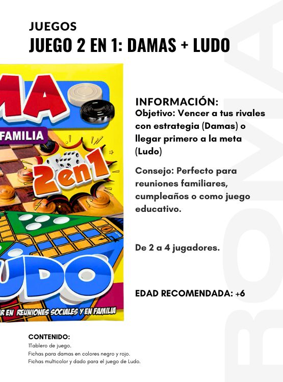 JUEGO 2 EN 1: DAMAS Y LUDO - JUEGO DE MESA - 2