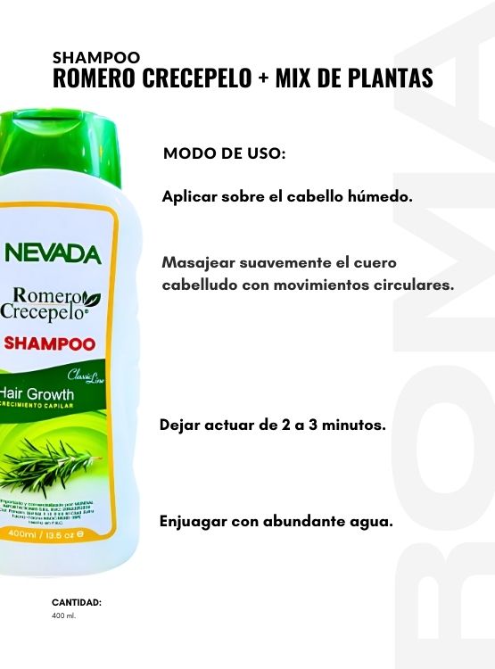 PACK 3 SHAMPOO ROMERO CRECEPELO + MIX DE PLANTAS 400ML NEVADA - 3