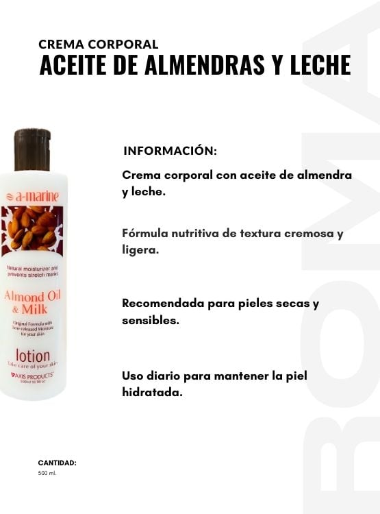 CREMA CORPORAL ACEITE DE ALMENDRAS Y LECHE 500ML - 2