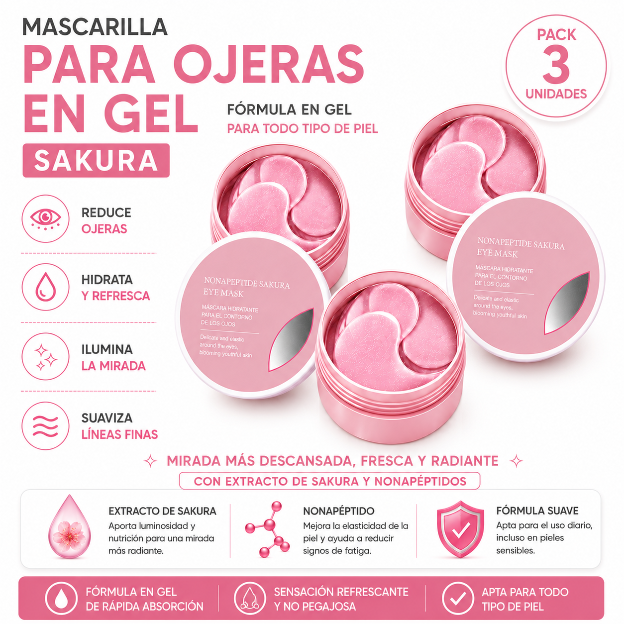 PACK 3 PARCHES PARA OJERAS EN GEL – SAKURA 80G BIOAQUA - 1