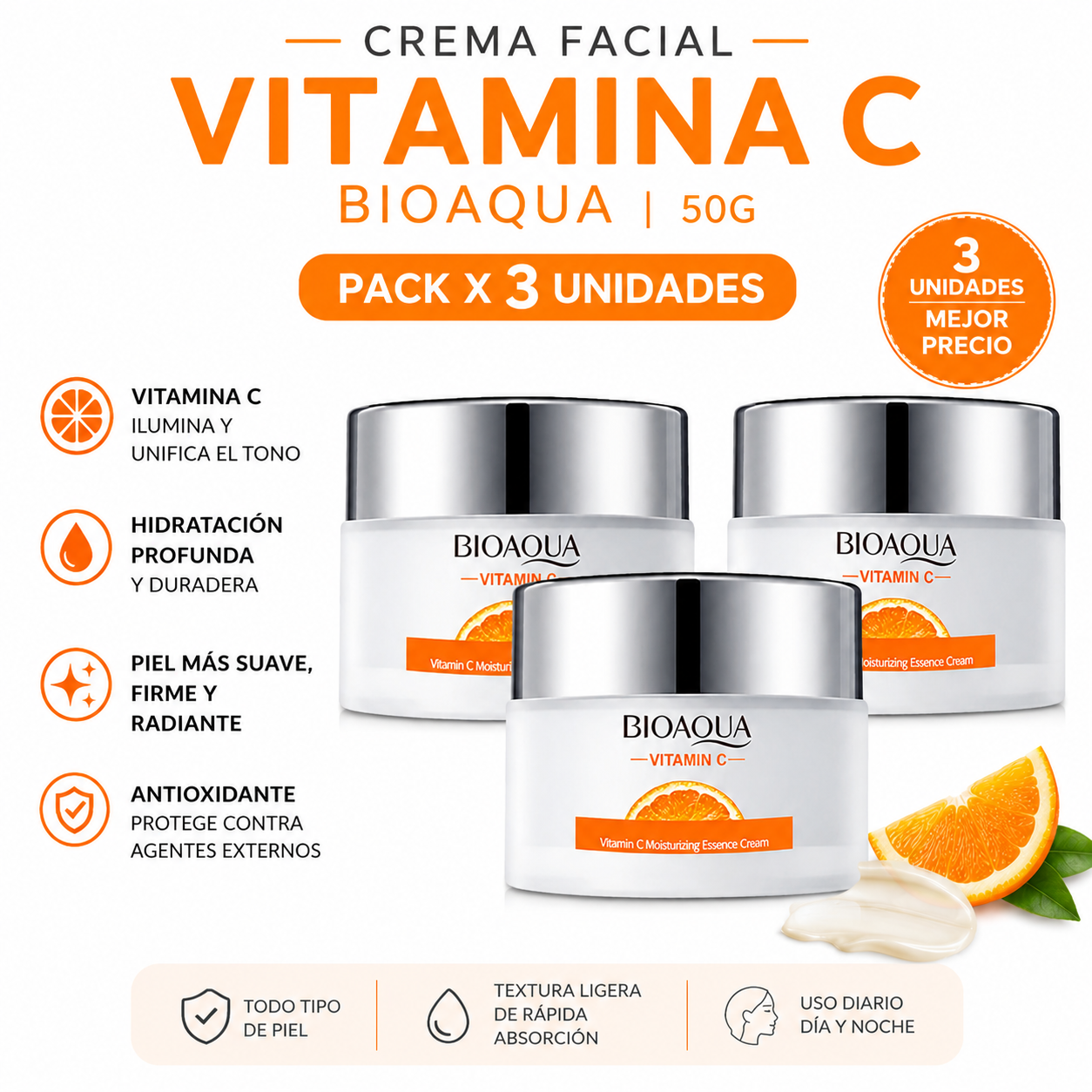 PACK 3 CREMA FACIAL VITAMINA C 50G BIOAQUA - 1