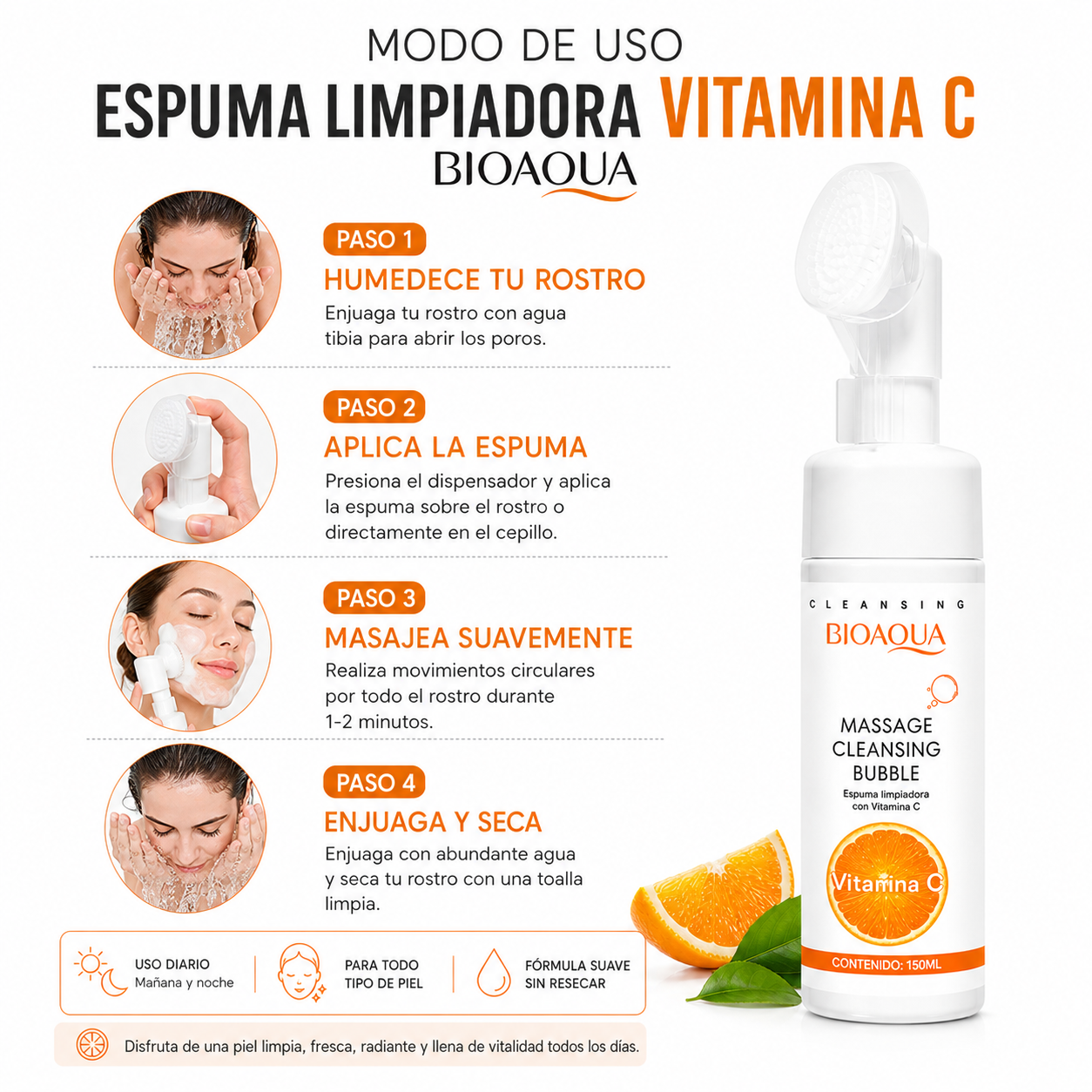PACK 2 ESPUMA LIMPIADORA VITAMINA C 150ML BIOAQUA - 3