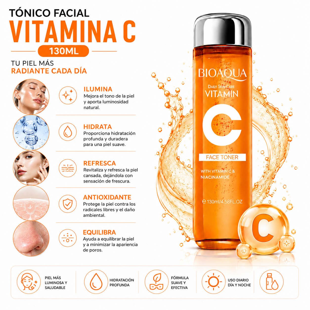 PACK 3 TÓNICO FACIAL VITAMINA C 130ML BIOAQUA - 2