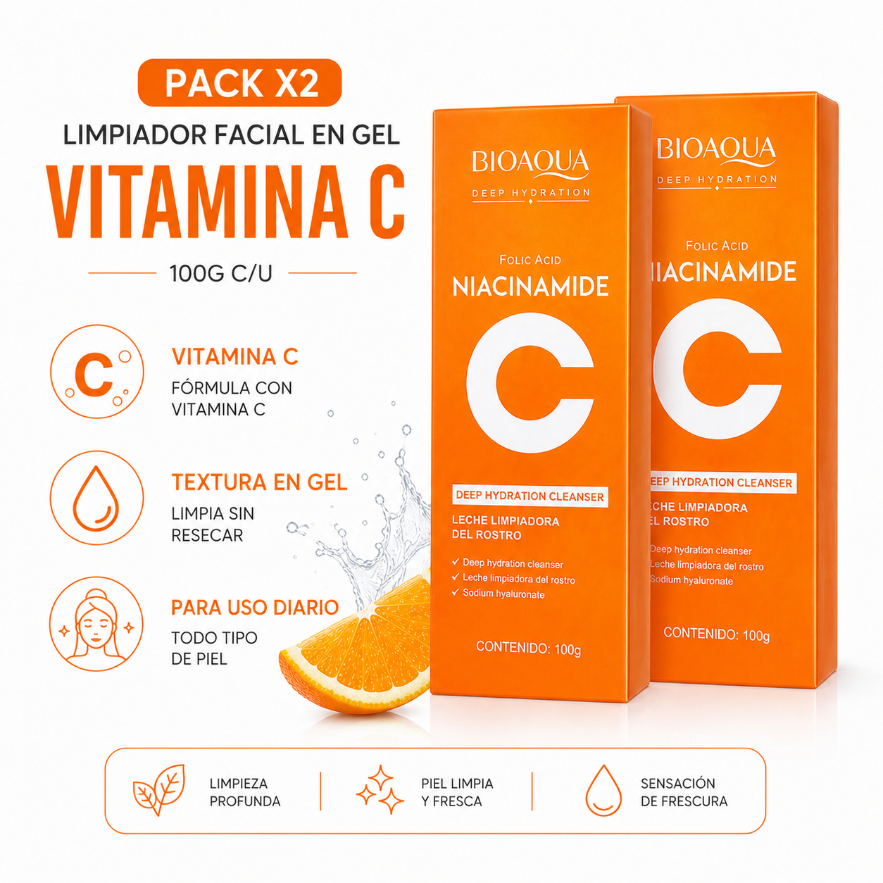 PACK 2 LIMPIADOR FACIAL EN GEL VITAMINA C 100G - 1