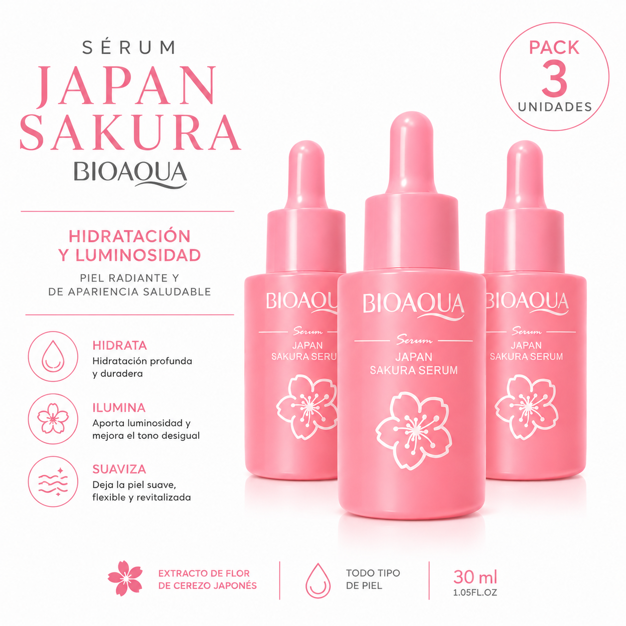 PACK 3 SÉRUM JAPAN SAKURA 30ML BIOAQUA - 1