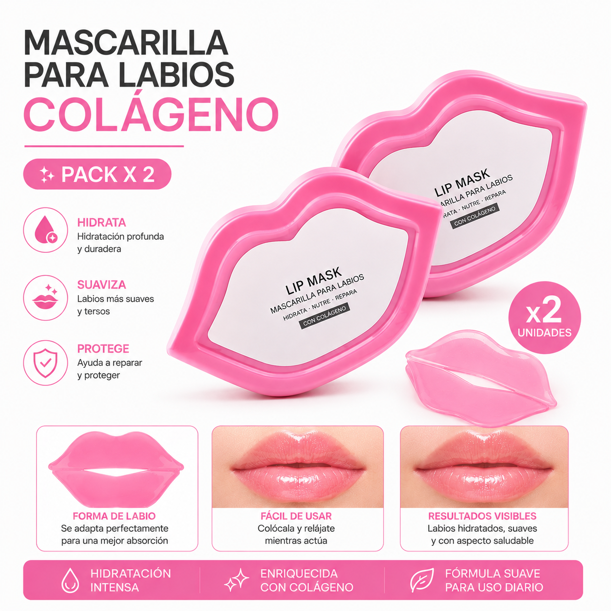 PACK 2 PARCHE PARA LABIOS COLÁGENO BIOAQUA - 1