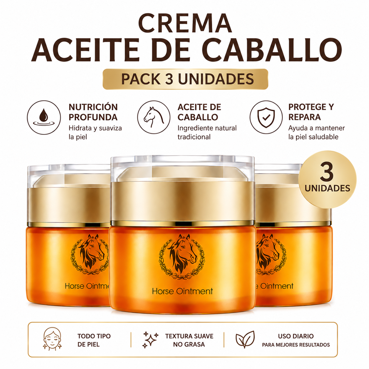 PACK 3 CREMA ACEITE DE CABALLO 50G BIOAQUA - 1
