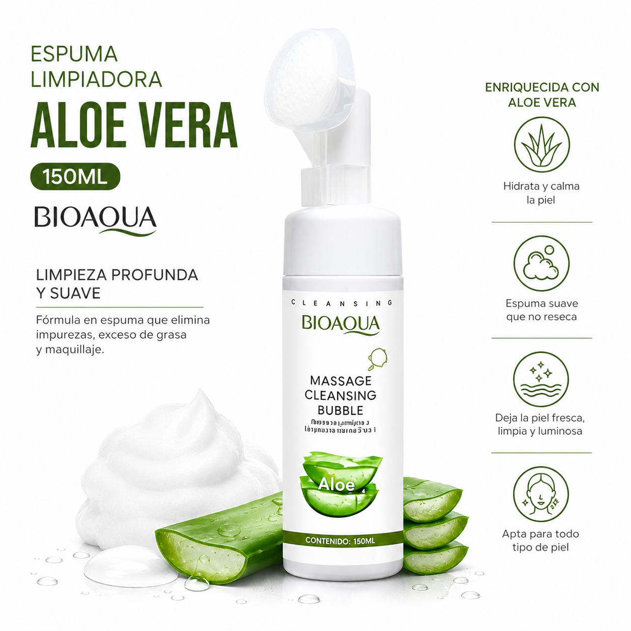 ESPUMA LIMPIADORA ALOE VERA 150ML BIOAQUA - 1