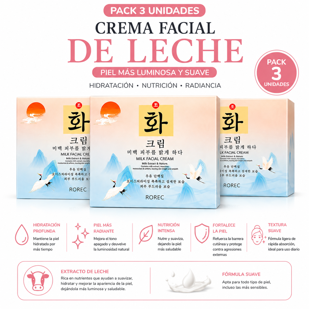 PACK 3 CREMA FACIAL DE LECHE 50G ROREC - 1