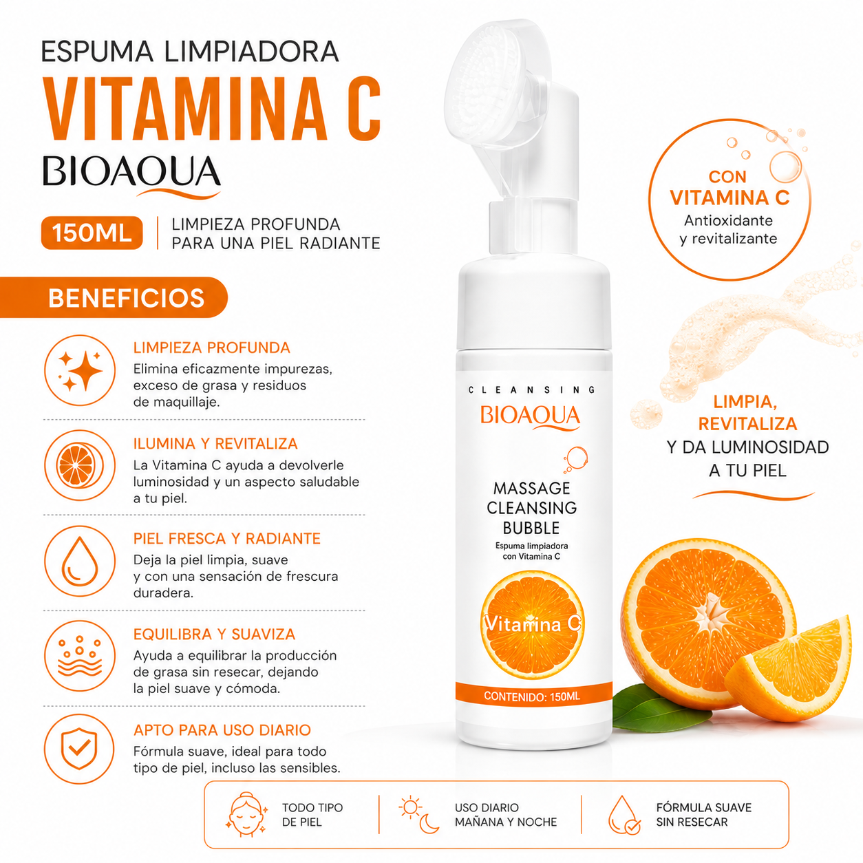 ESPUMA LIMPIADORA VITAMINA C 150ML BIOAQUA - 2
