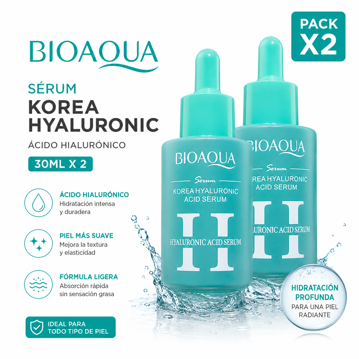 PACK 2 SÉRUM KOREA HYALURONIC 30ML BIOAQUA - 1