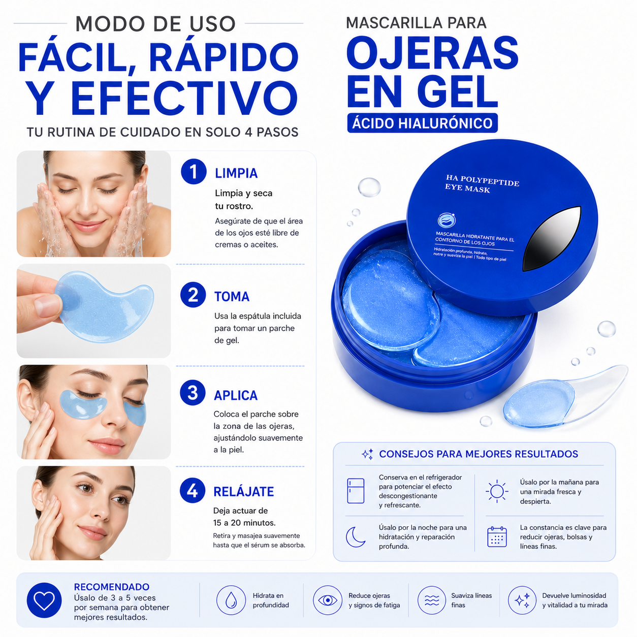 PACK 3 PARCHES PARA OJERAS EN GEL – ÁCIDO HIALURÓNICO 80G BIOAQUA - 3