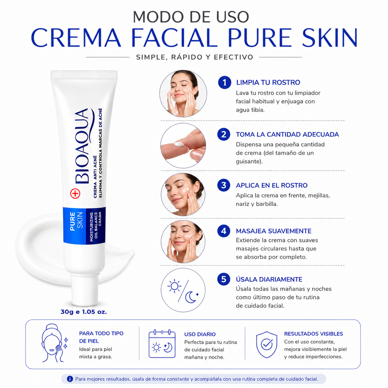 CREMA FACIAL PURE SKIN 30G BIOAQUA - 3