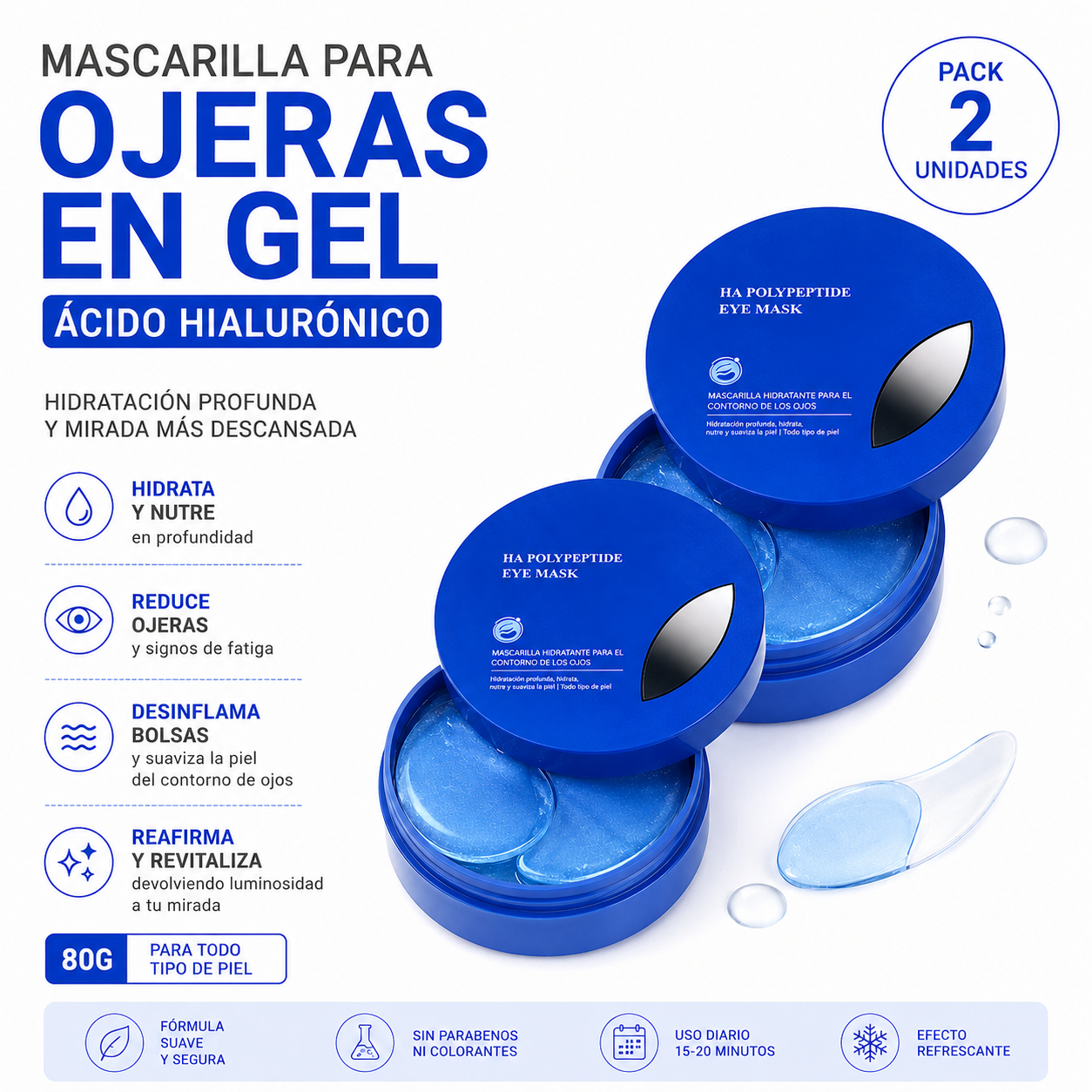 PACK 2 PARCHES PARA OJERAS EN GEL – ÁCIDO HIALURÓNICO 80G BIOAQUA - 1