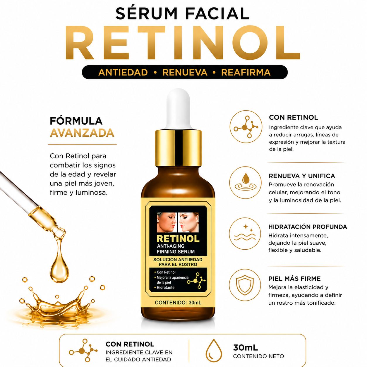 SÉRUM FACIAL RETINOL 30ML BIOAQUA - 1
