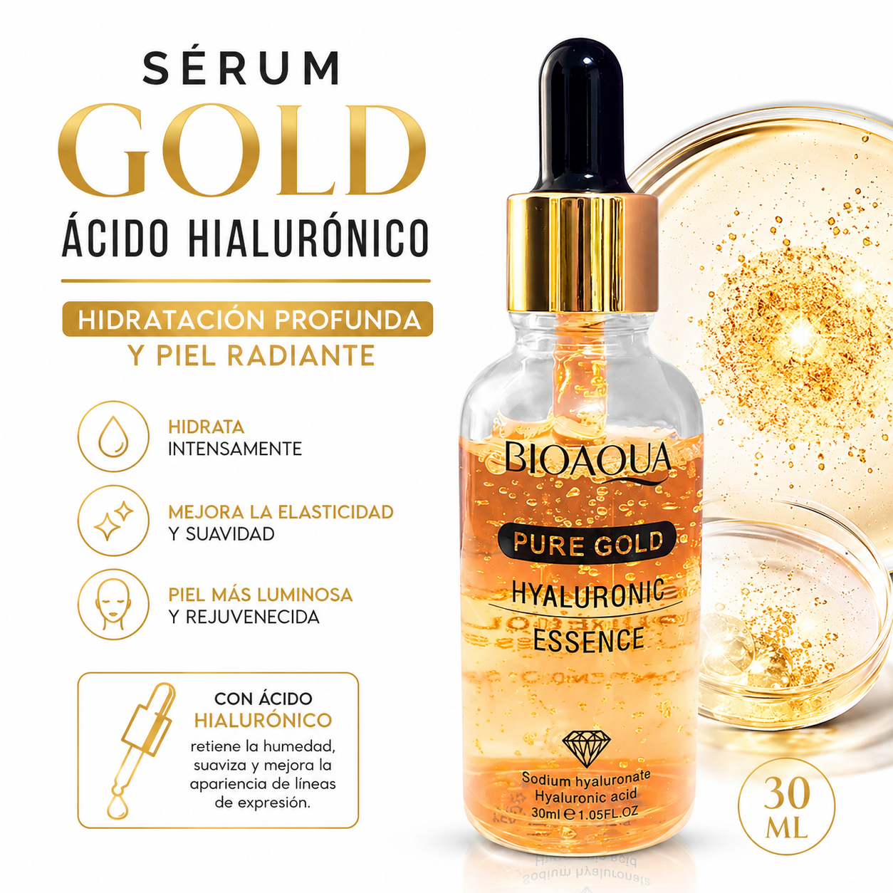 SÉRUM GOLD ÁCIDO HIALURÓNICO 30ML BIOAQUA - 1