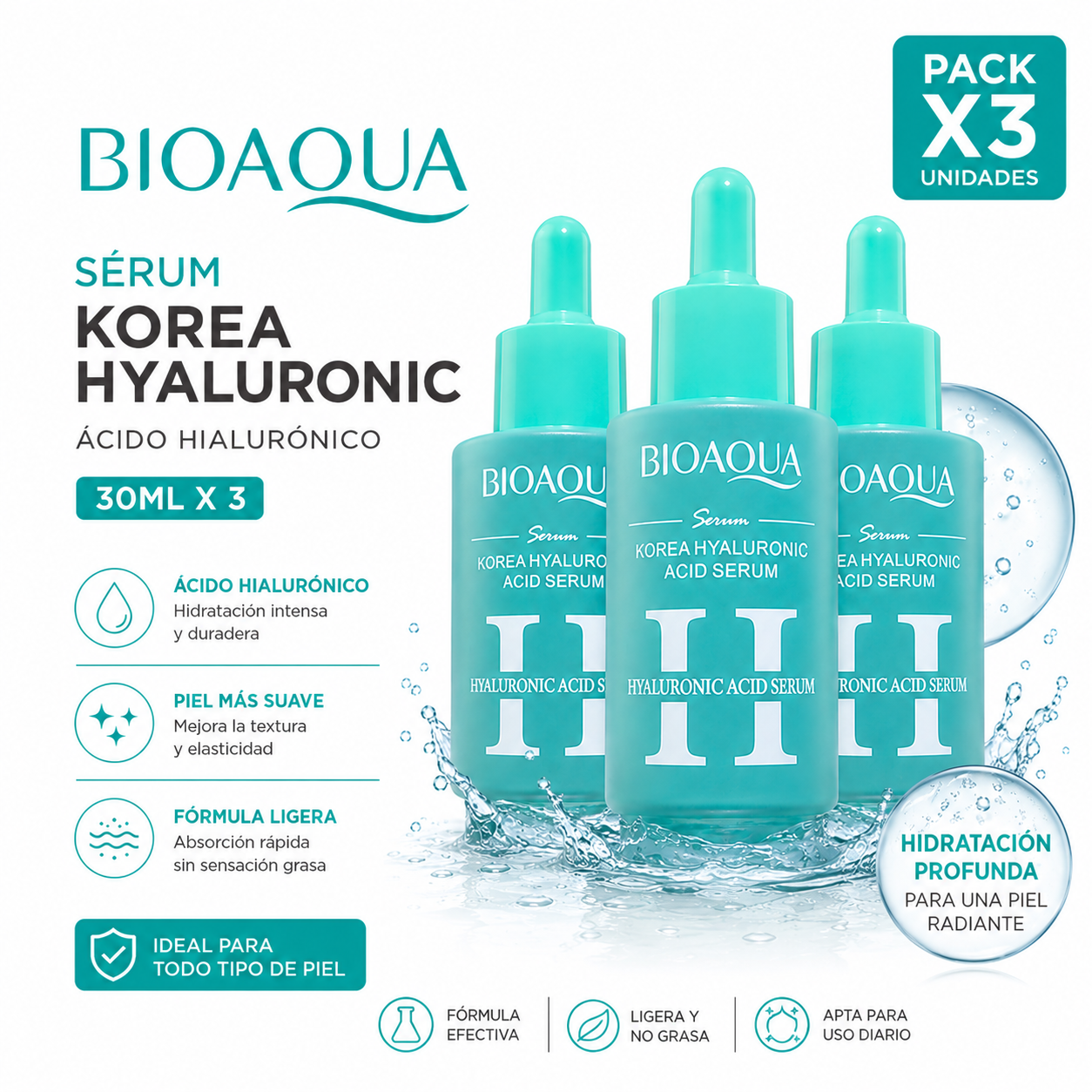 PACK 3 SÉRUM KOREA HYALURONIC 30ML BIOAQUA - 1