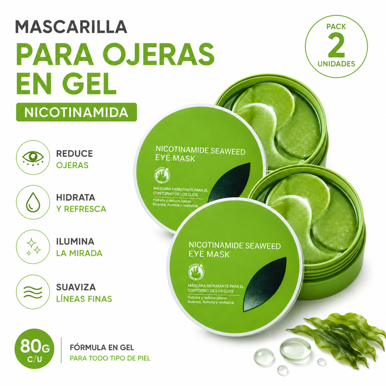 PACK 2 PARCHES PARA OJERAS EN GEL – NICOTINAMIDA 80G BIOAQUA - 1