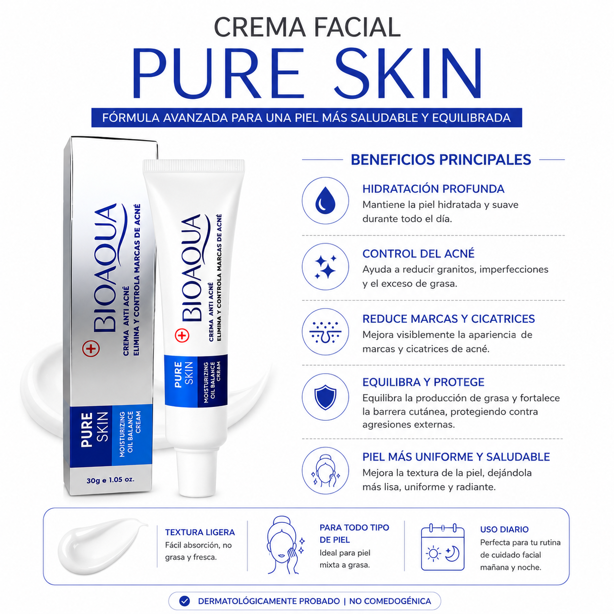 PACK 3 CREMA FACIAL PURE SKIN 30G BIOAQUA - 2
